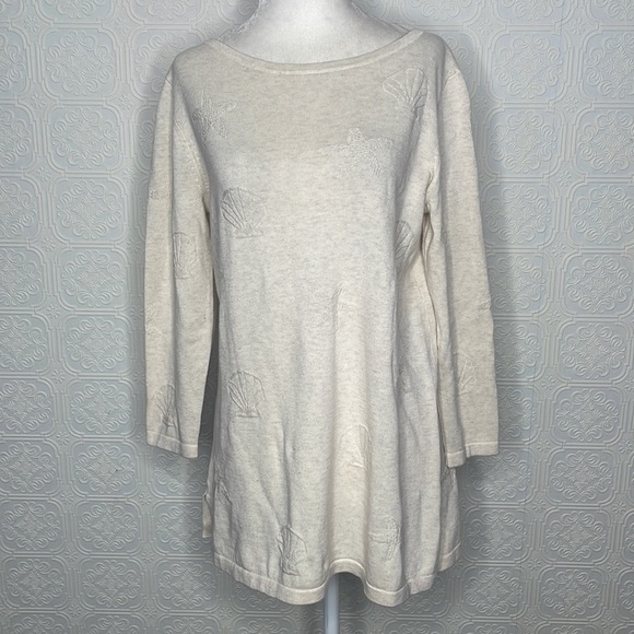 Talbots | Cream Seashell Lightweight Oversized Sweater, with 3/4 Sleeves - Picture 1 of 11